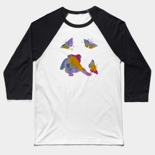 English Bulldog Art, Colorful Butterflies Baseball T-Shirt